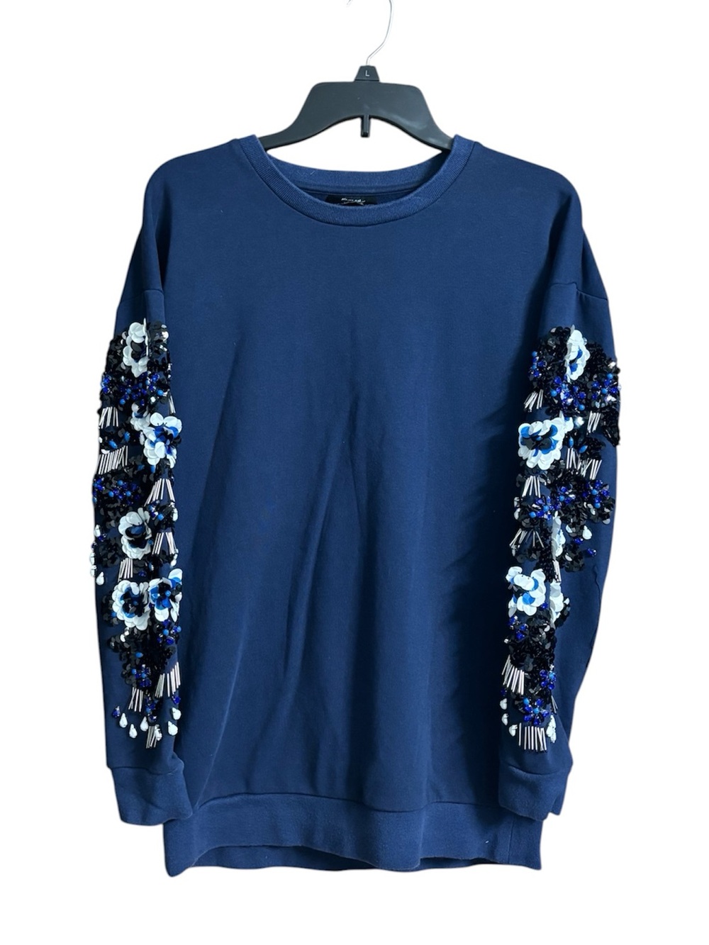 Nasty Gal navy floral beaded and sequin long sleeved sweatshirt